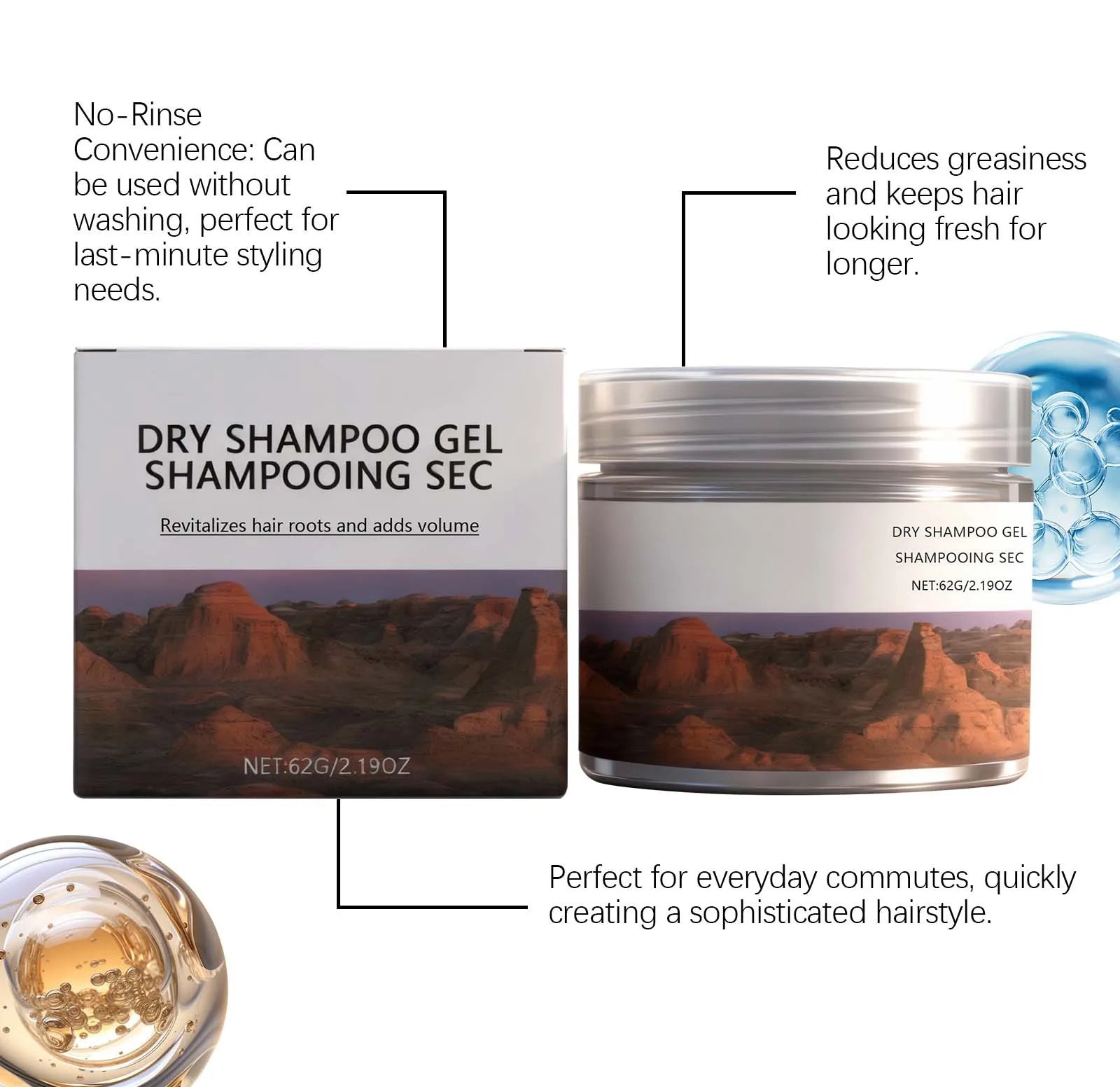Volumizing Dry Shampoo Gel 59g for Oil Control and Hair Texture