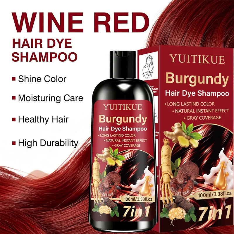 7 In 1 Burgundy Hair Dye Shampoo Instant Gray Coverage 100ml