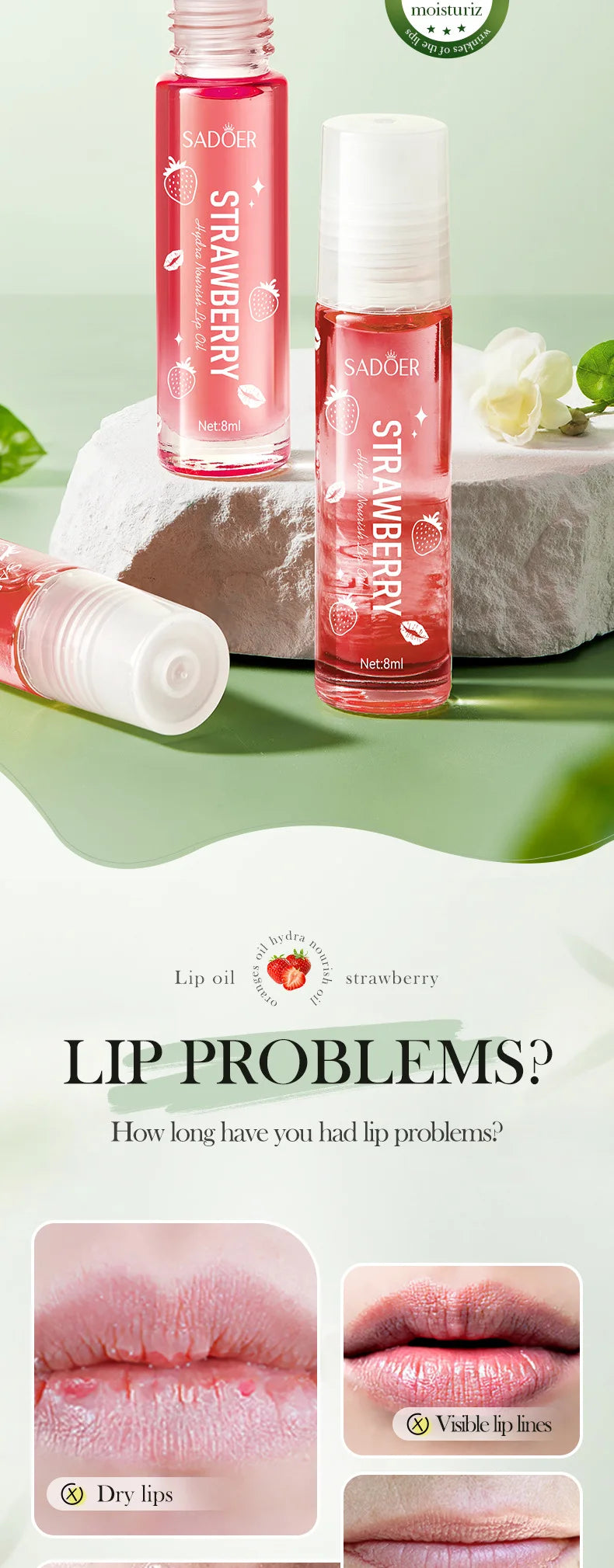 Sadoer Fruit Essence Lip Oil Moisturizing Lip Gloss Hydrating Care - 8