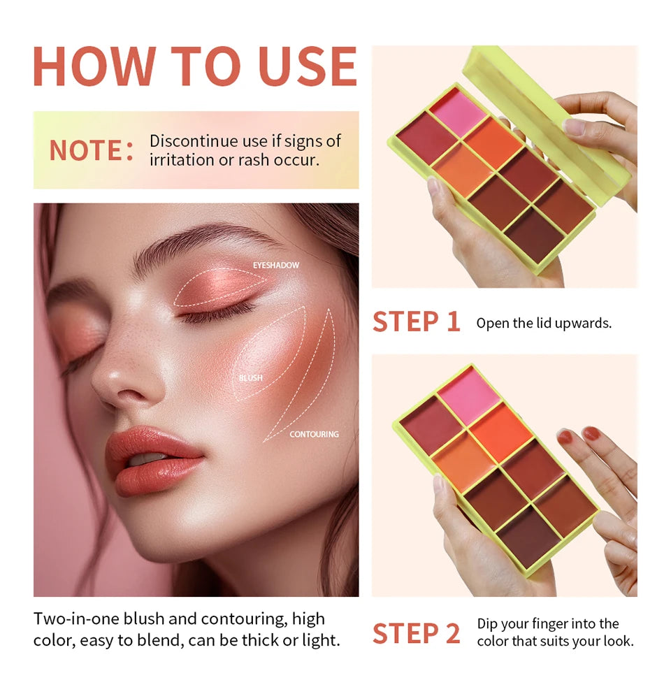 8-Color Cream Blush and Contour Palette - 14