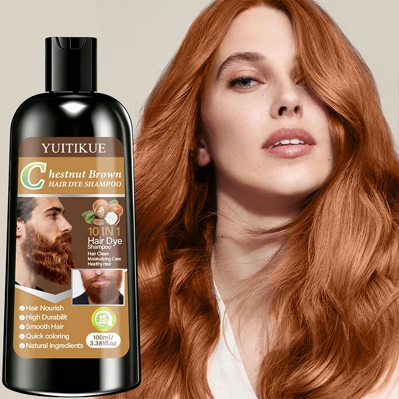 Chestnut Brown Hair Dye Shampoo 100ml 10-in-1 Color Nourishing Treatment
