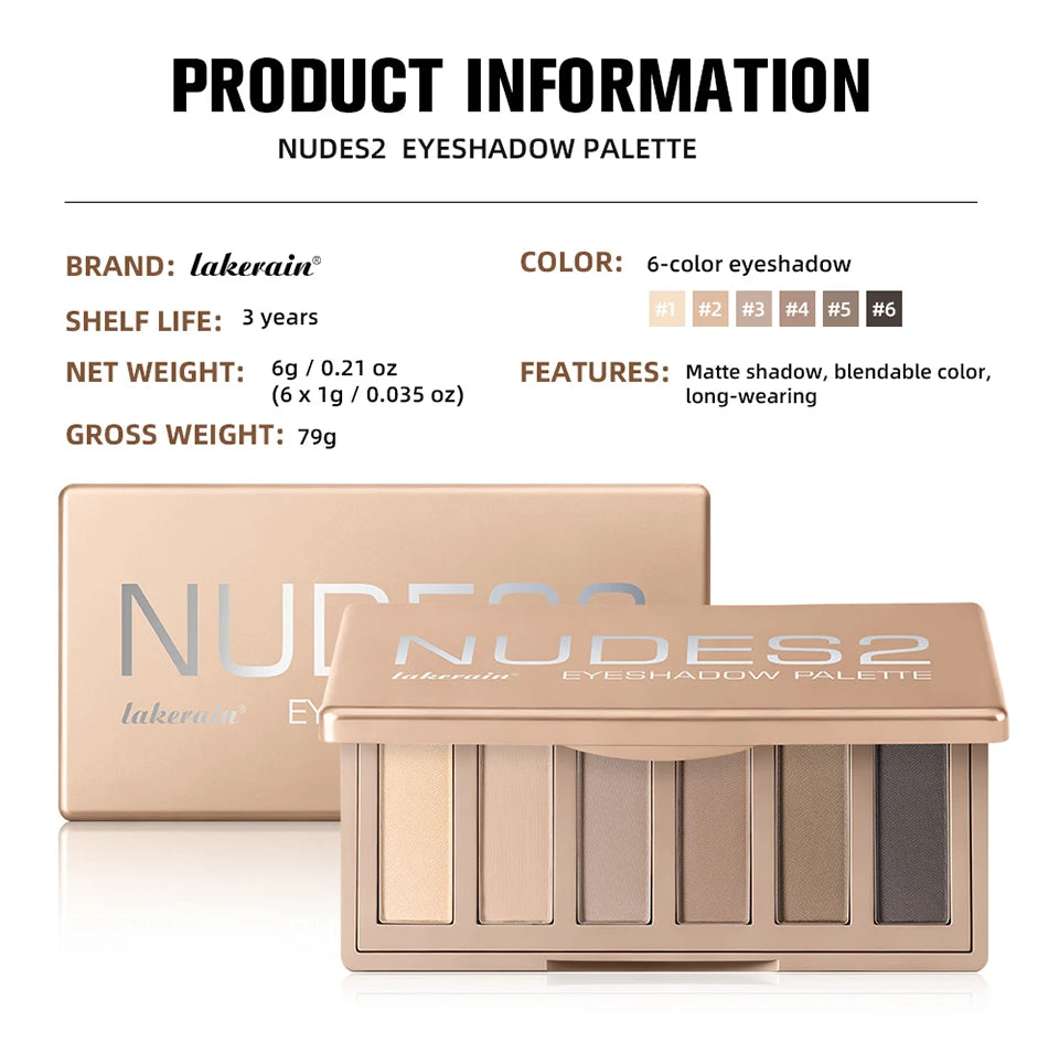 6-Color Matte Eyeshadow Palette with Brush Set