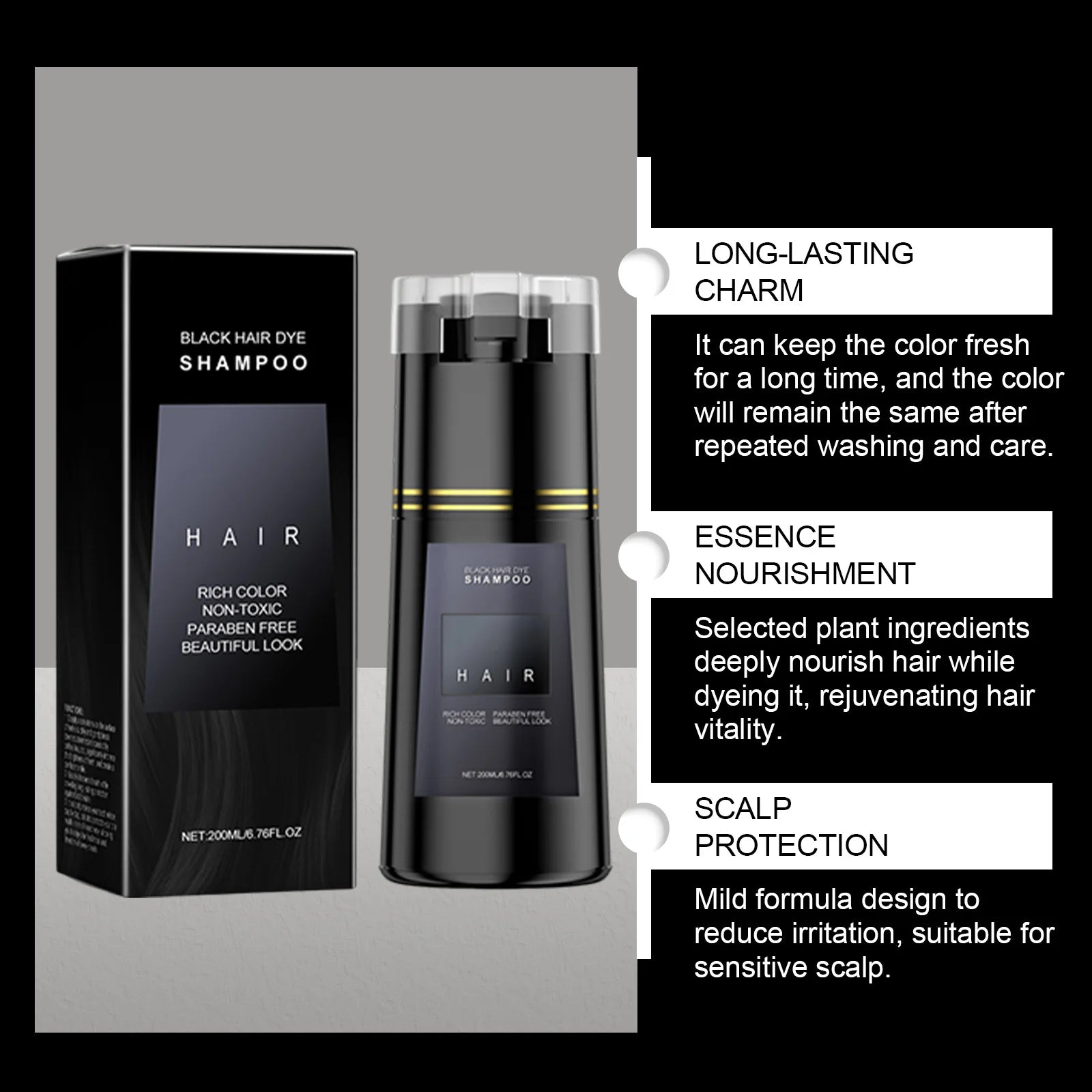 Permanent Hair Dye Shampoo for Gray Hair Coverage 200ml