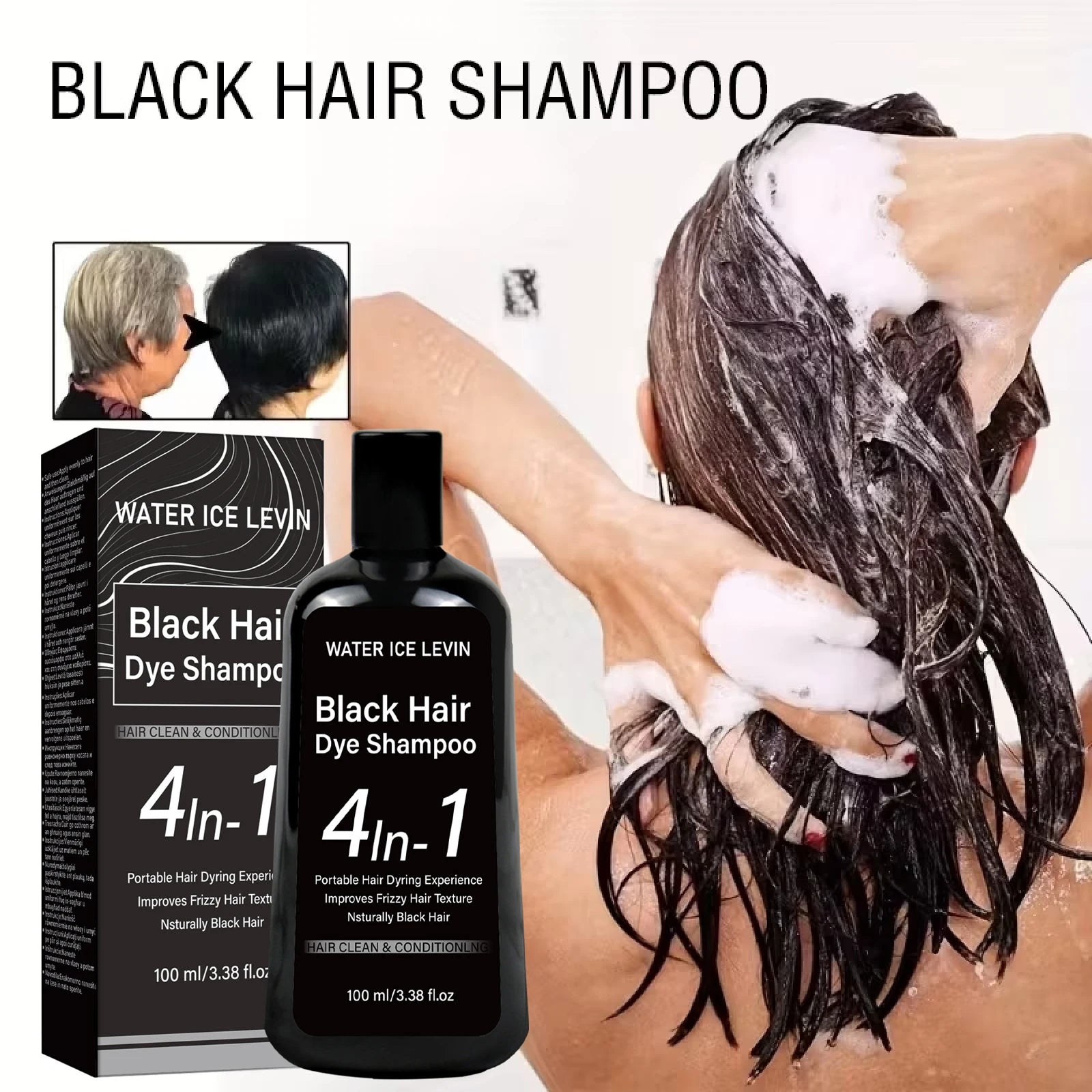Black Hair Dye Shampoo 4-in-1 Conditioning Anti Frizz Formula 100ml - 8