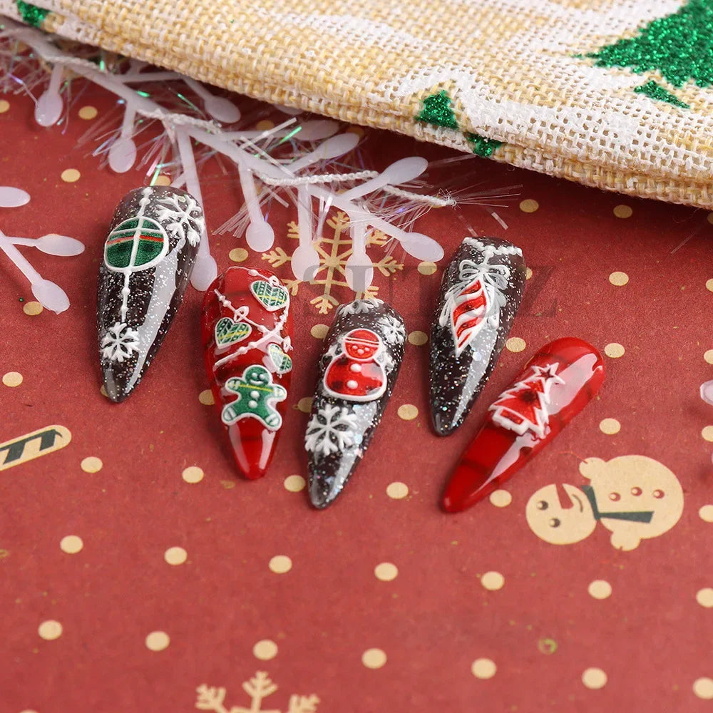 5D Embossed Christmas Nail Art Stickers for Holiday Manicures