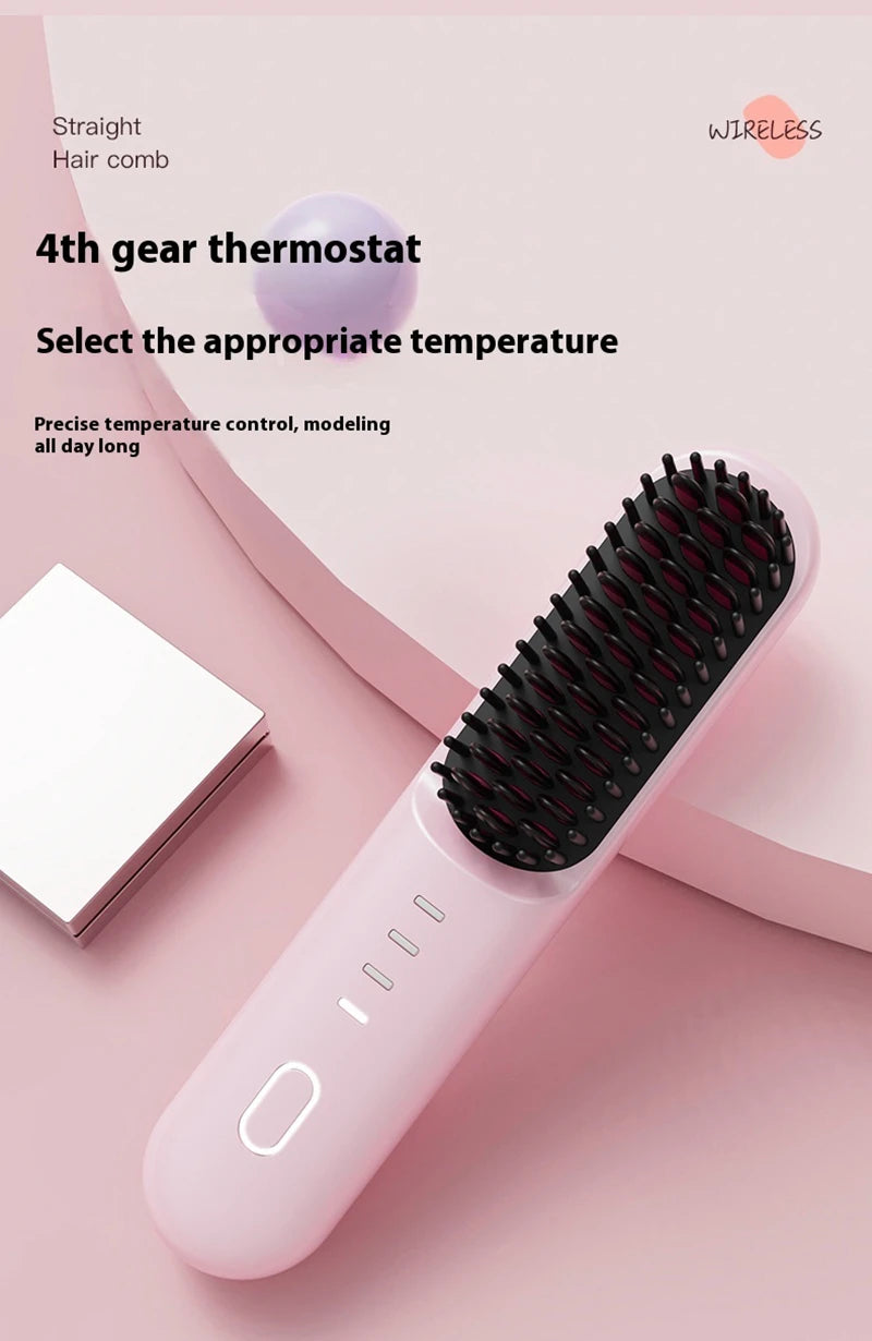 Cordless Ionic Hair Straightening Brush for Fast Styling