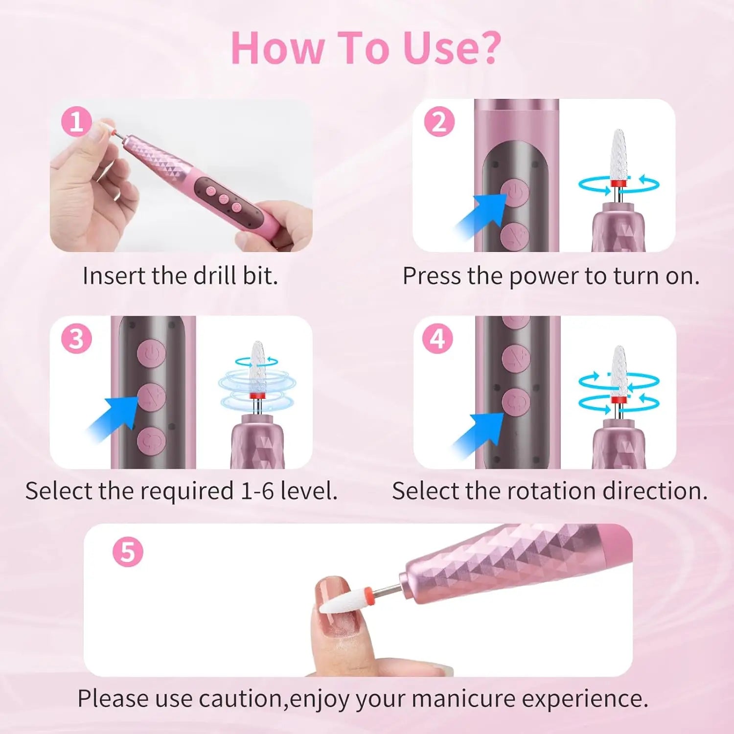 Cordless Electric Nail Drill Kit for Manicure and Pedicure - 6
