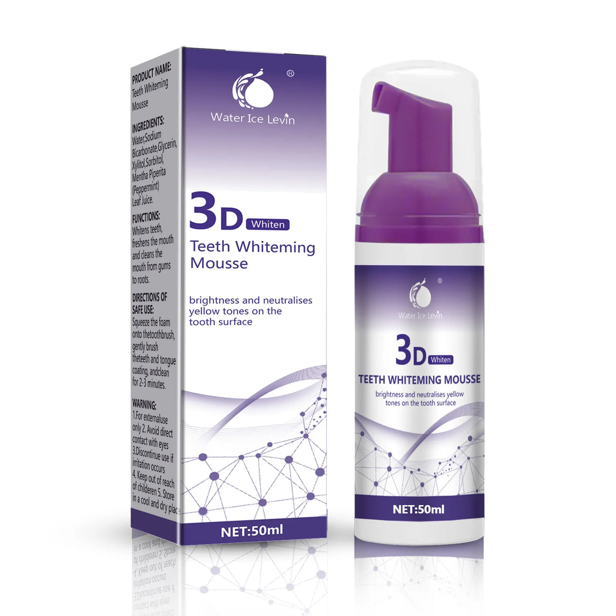 Purple Teeth Whitening Mousse Deep Cleaning Foam Toothpaste 50ml