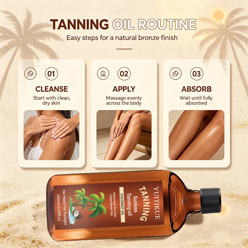 YUITIKUE Coconut Sunless Tanning Oil Moisturizing Bronze Glow Body Bronzer