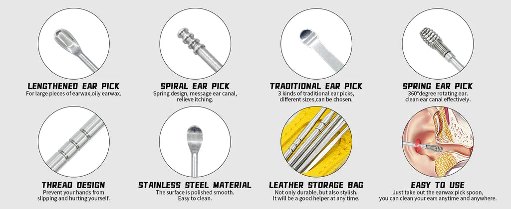 Stainless Steel Ear Wax Removal Tool Kit with Travel Case