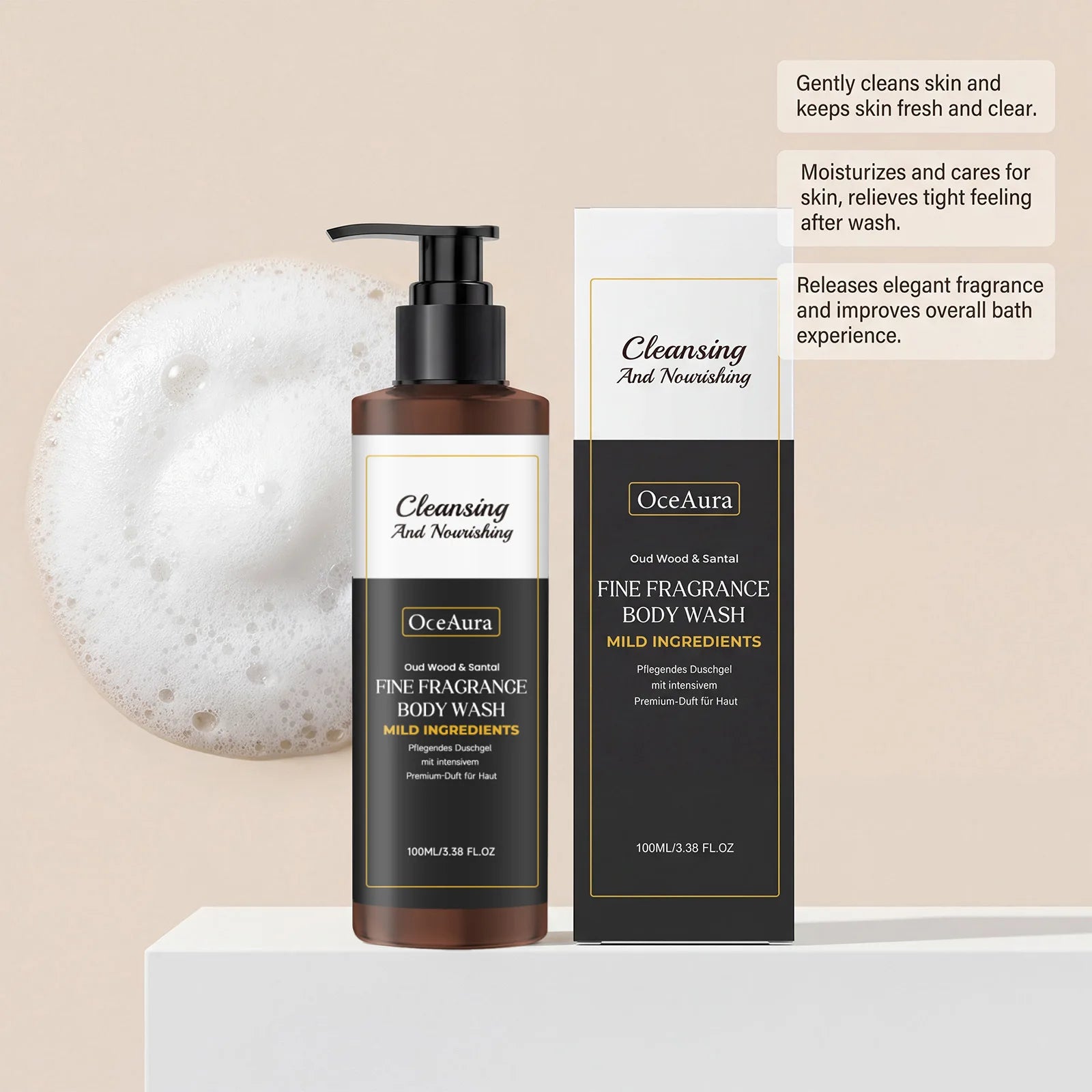 Oud Wood and Santal Fragrance Body Wash Cleansing and Nourishing Gel