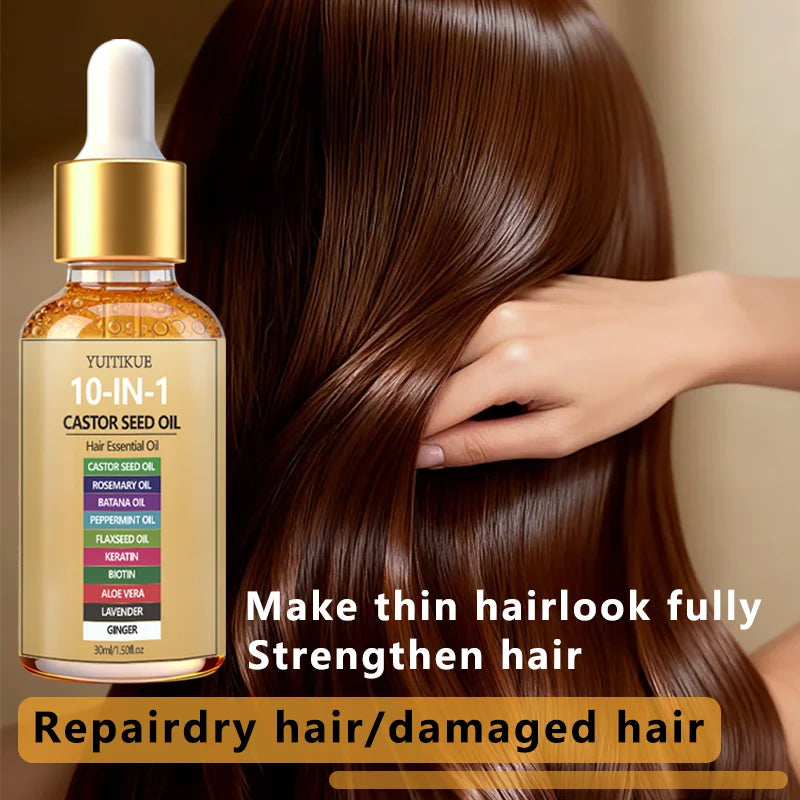 YUITIKUE 10-in-1 Castor Seed Hair Oil Rosemary Biotin Nourishing Serum - 5