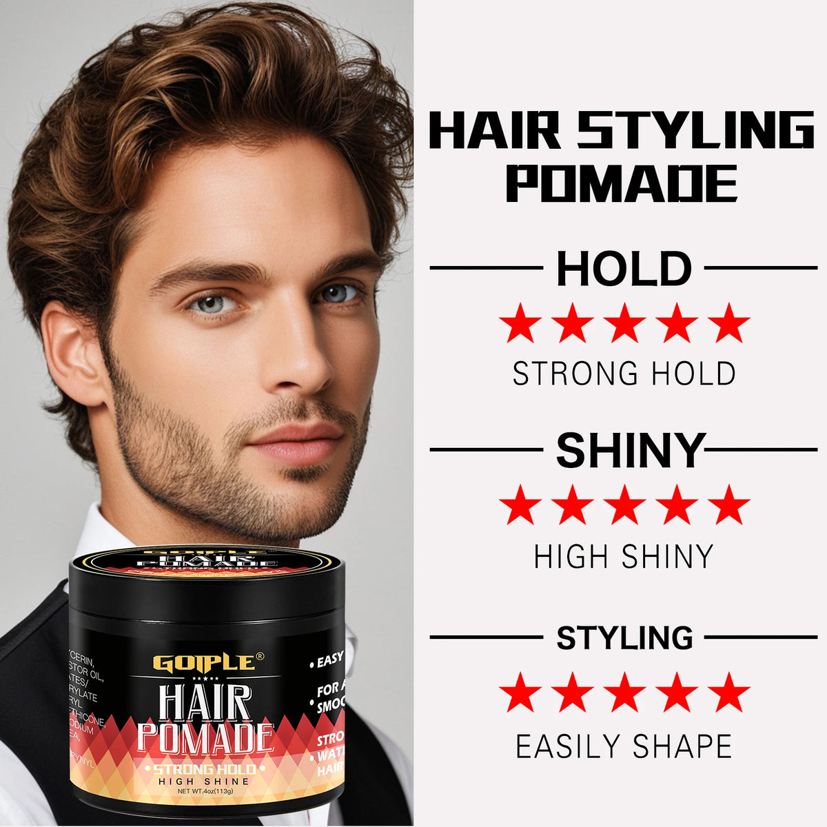 Goiple Men Hair Pomade Strong Hold High Shine Styling Gel Wax 113g
