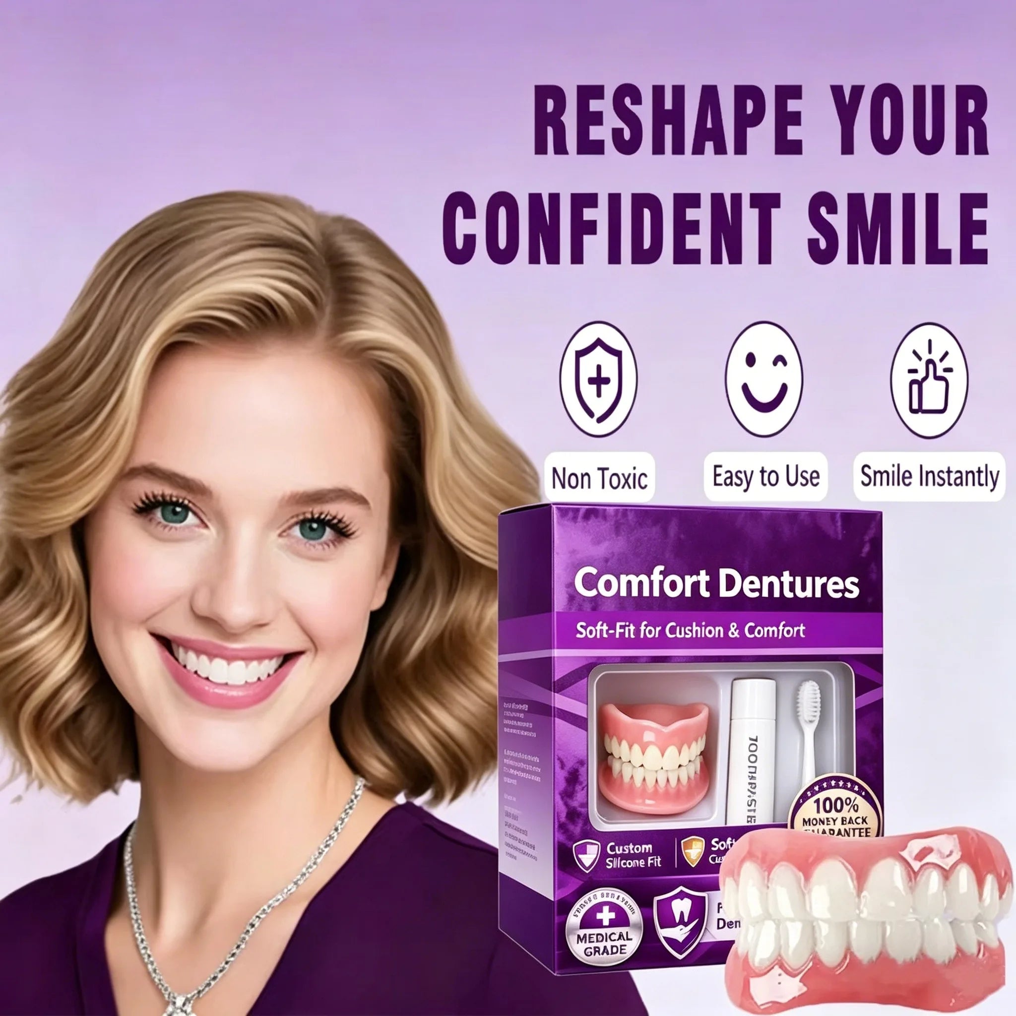Comfort Fit Silicone Cosmetic Dentures for Instant Smile - 2