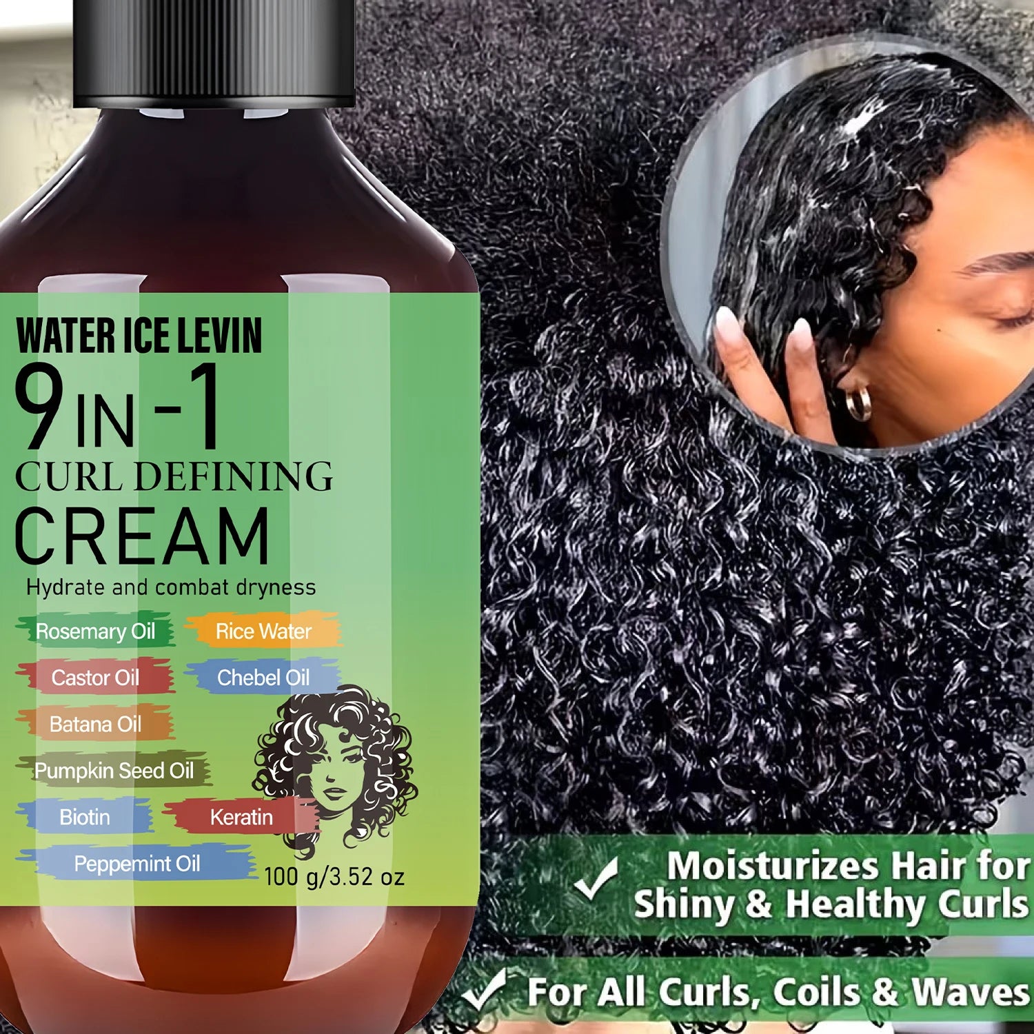 9-in-1 Curl Defining Hair Cream with Rosemary Castor Oil Biotin Keratin