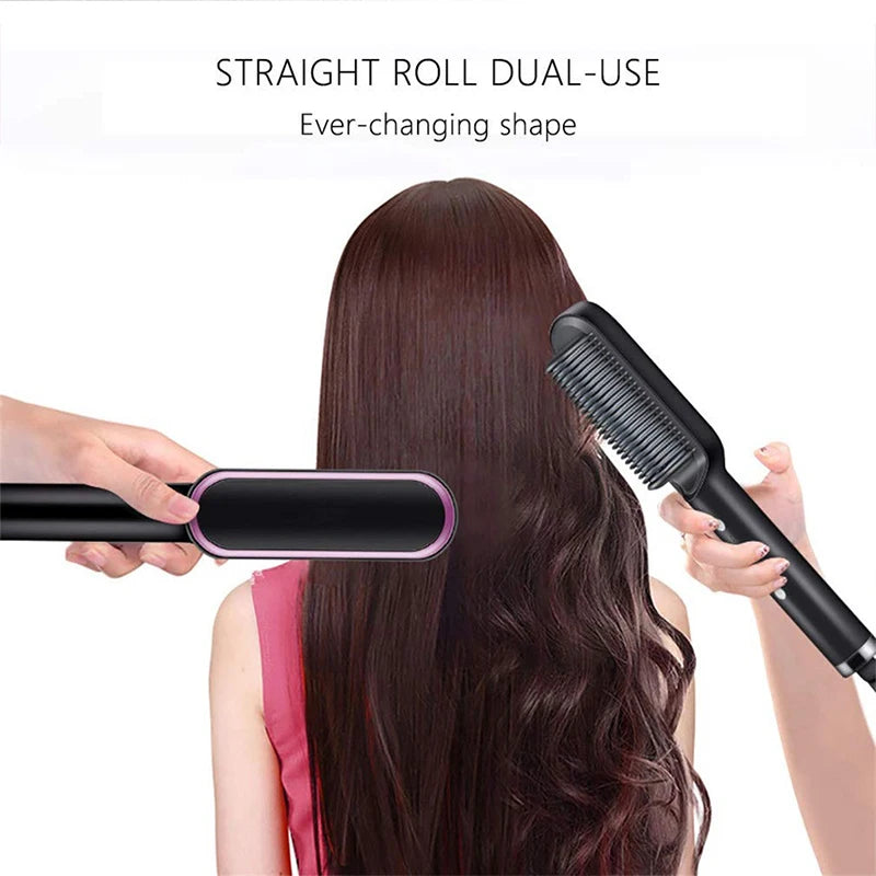 Professional Ceramic Hair Straightener Brush Fast Heating Styling Tool