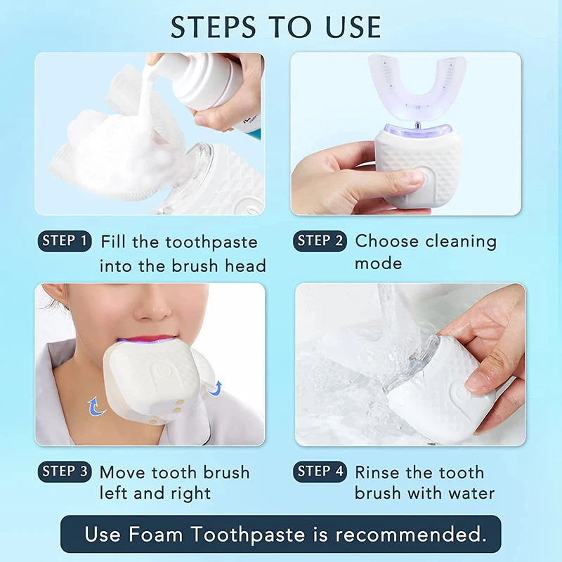Smart UShape Ultrasonic Electric Toothbrush Rechargeable Whitening Set - 10