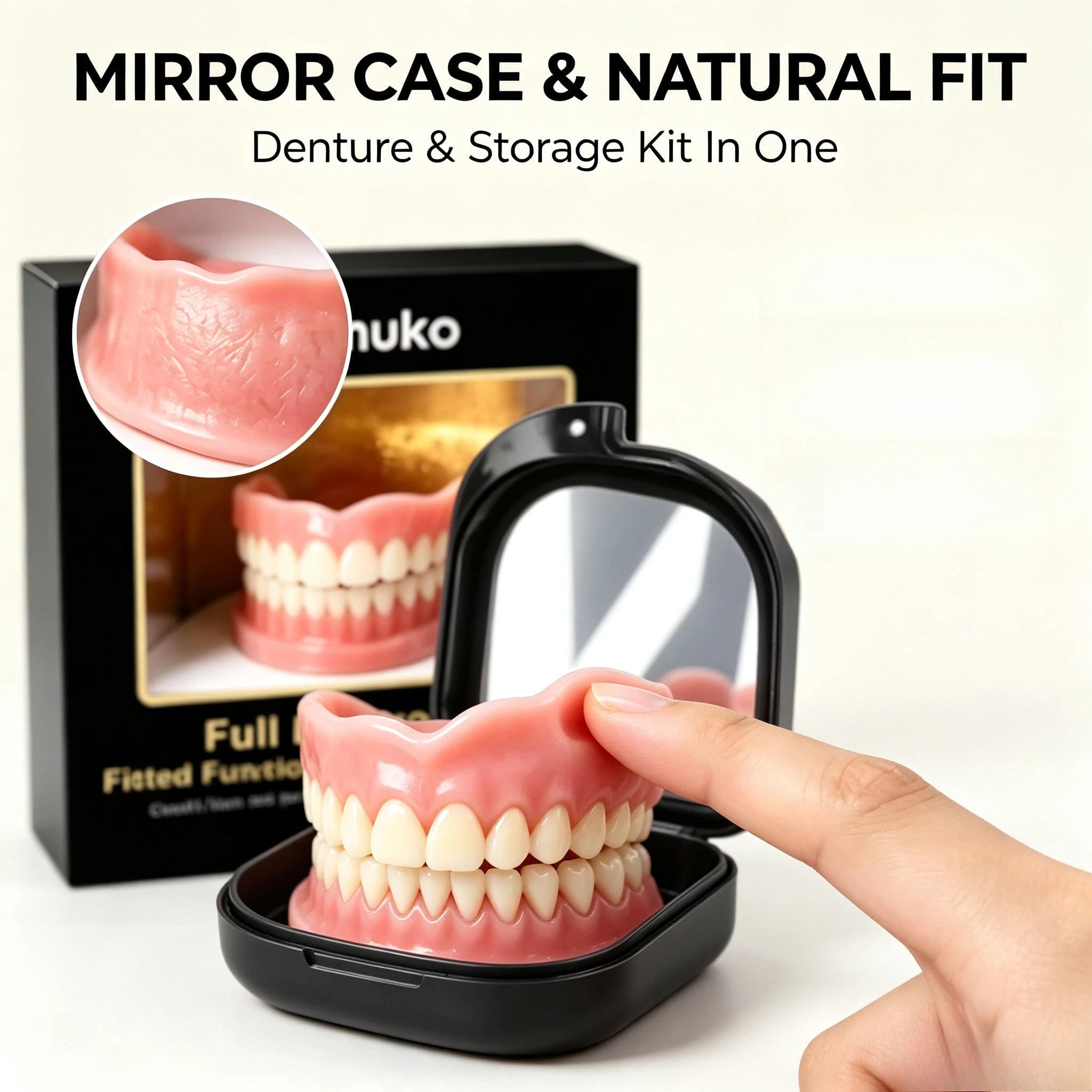 Full Set Silicone Snap-On Dentures with Mirror Storage Case - 1