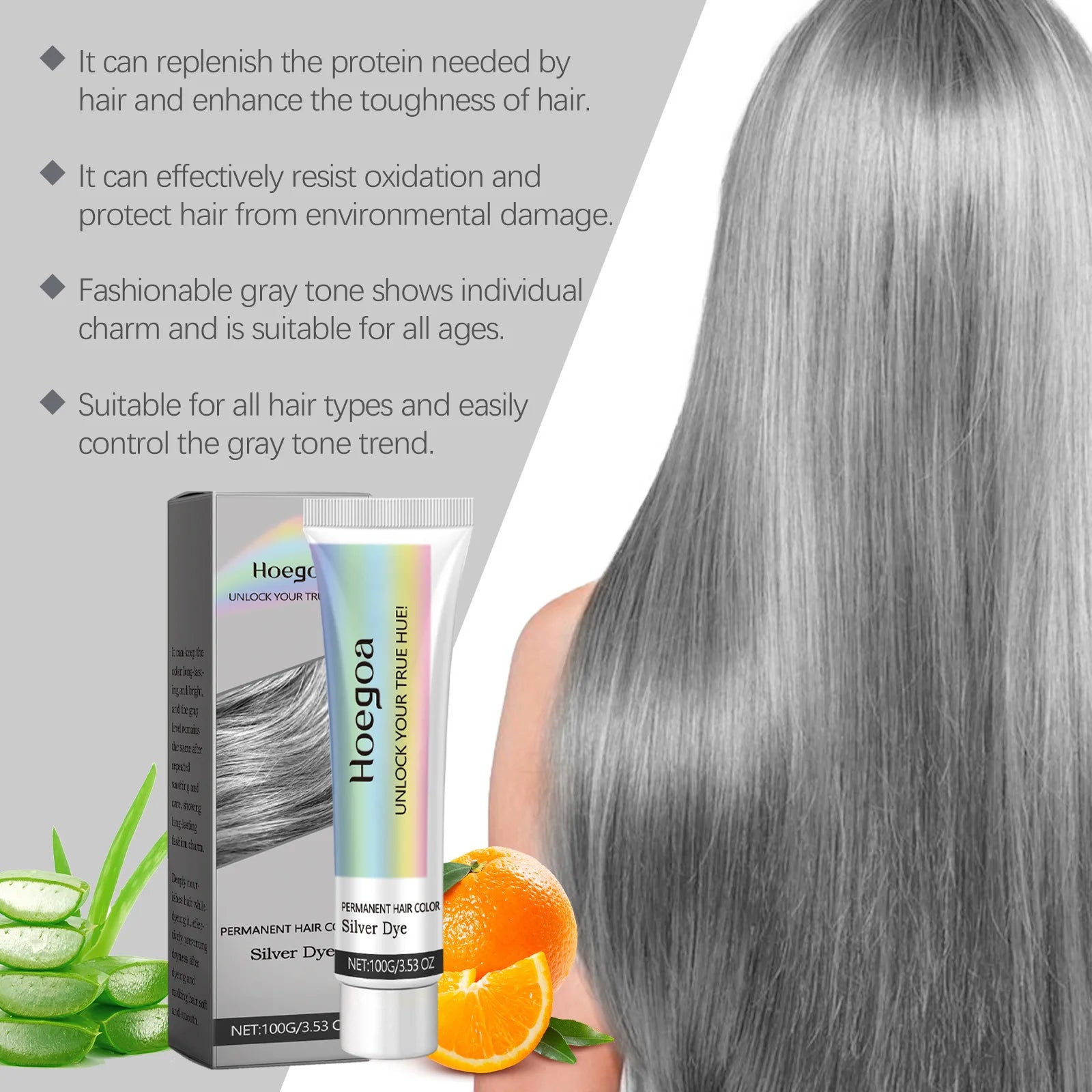 Permanent Silver Gray Hair Dye Cream for Vibrant Color Coverage - 5
