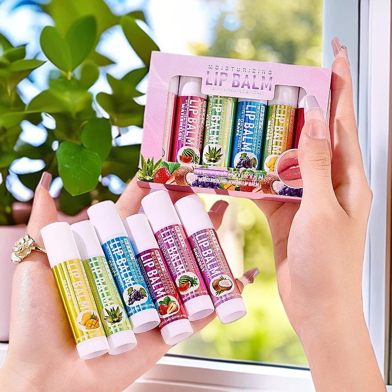 6pcs Fruit Flavor Moisturizing Lip Balm Set Assorted Berry Lip Care - 1