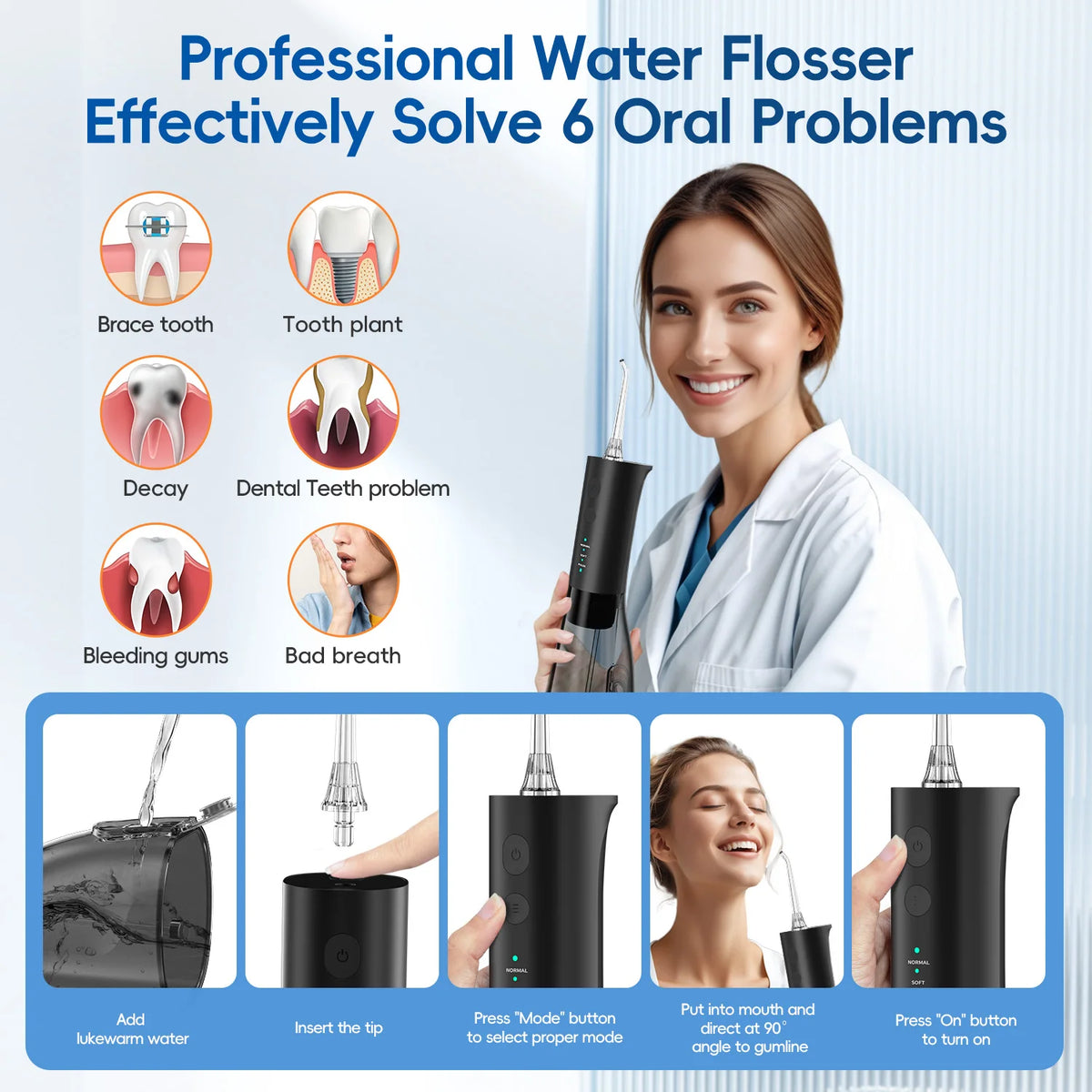 Portable Cordless Water Flosser for Teeth Cleaning