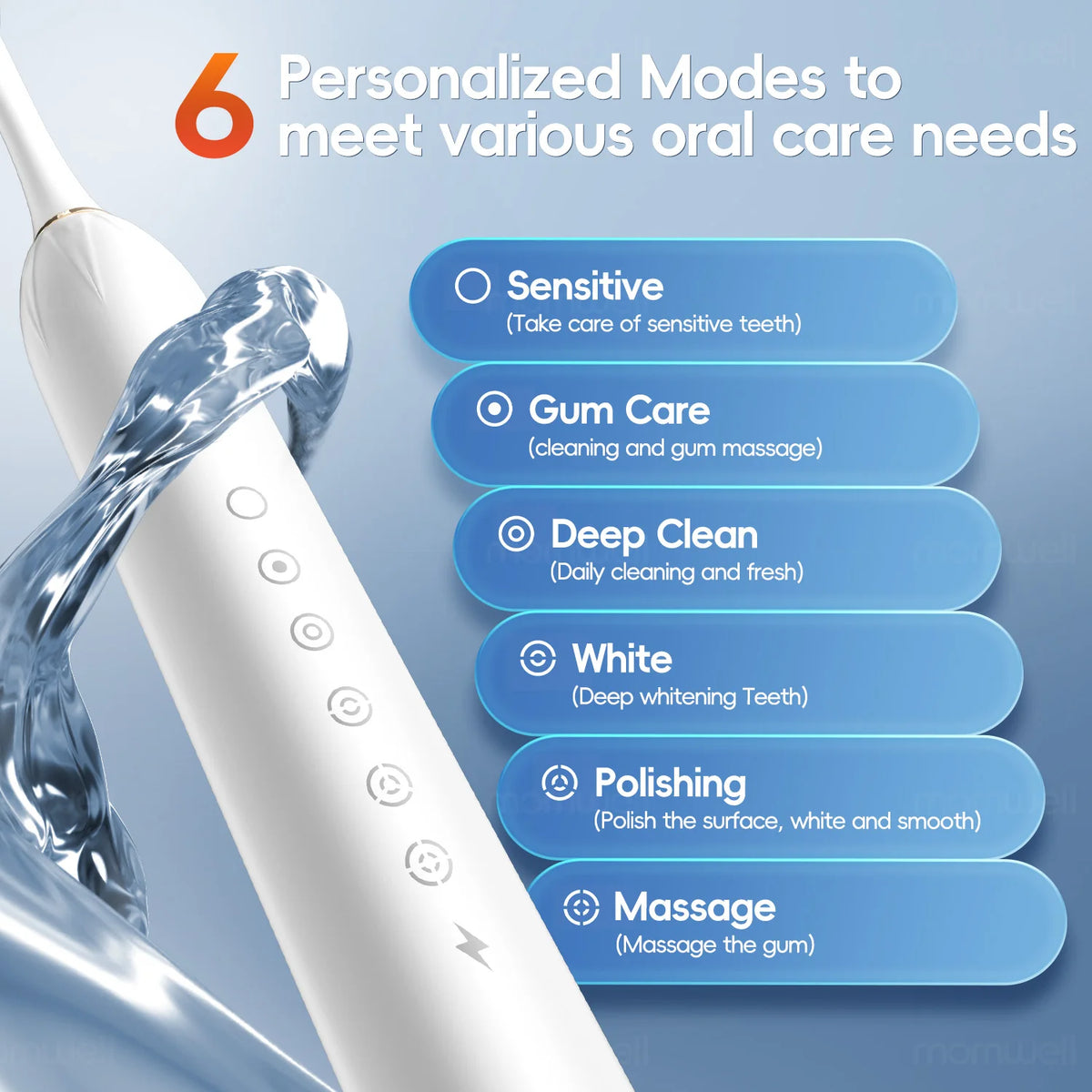 Rechargeable Sonic Electric Toothbrush with 6 Cleaning Modes