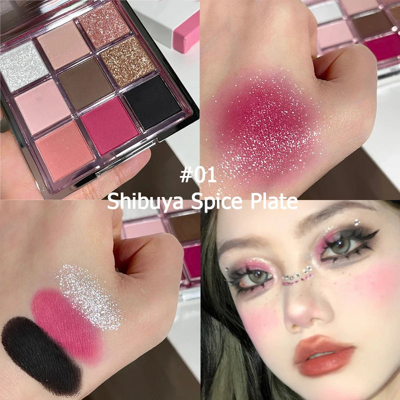 9 Color Eyeshadow Palette Vibrant Glitter and Matte Makeup Kit - 11