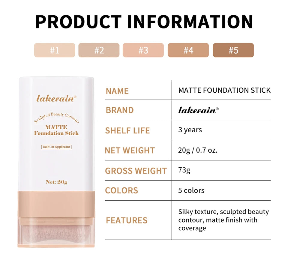 Matte Foundation Stick with Built-in Brush for Flawless Coverage