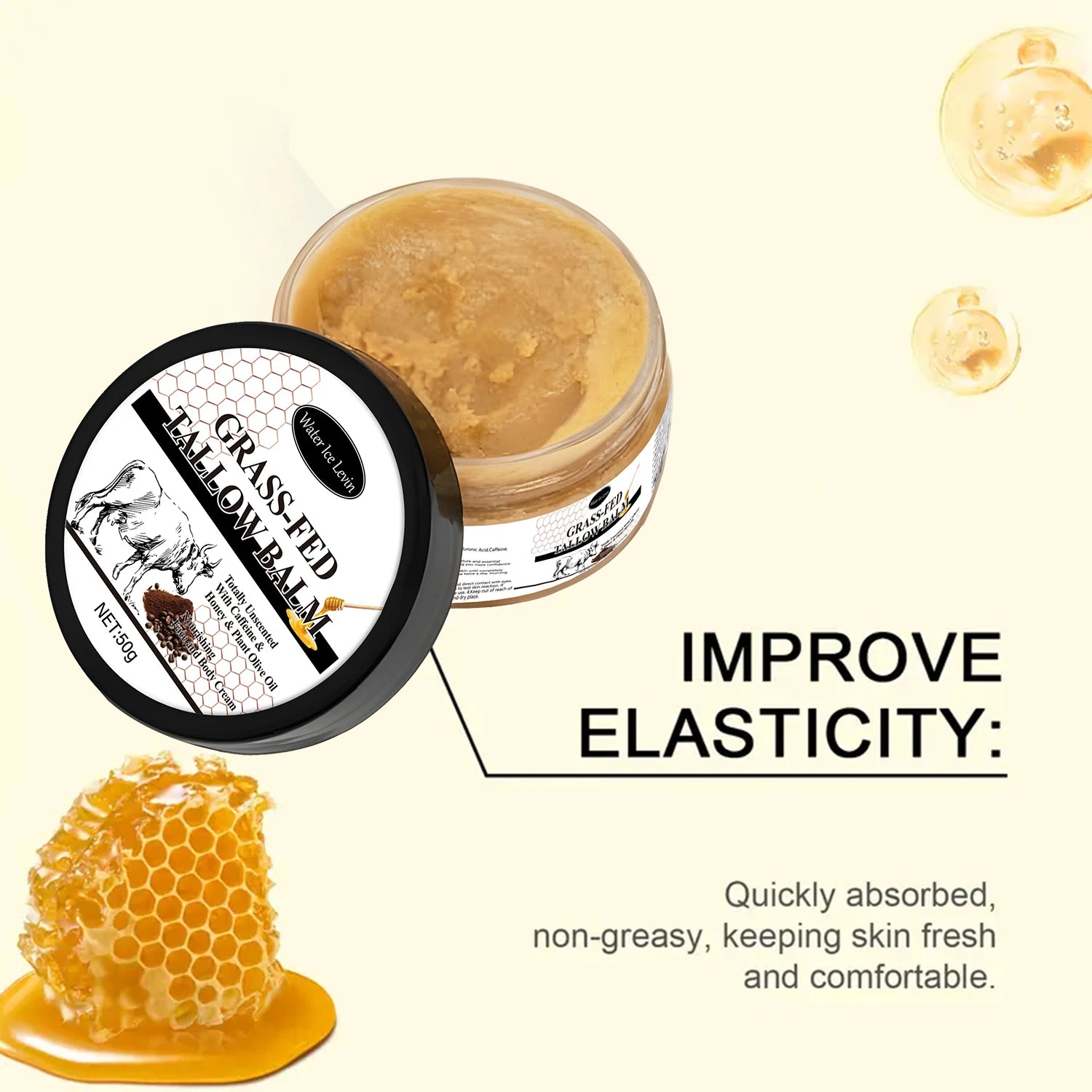 Grass Fed Tallow Balm Bee Venom Caffeine Moisturizer for Dry Skin - 3