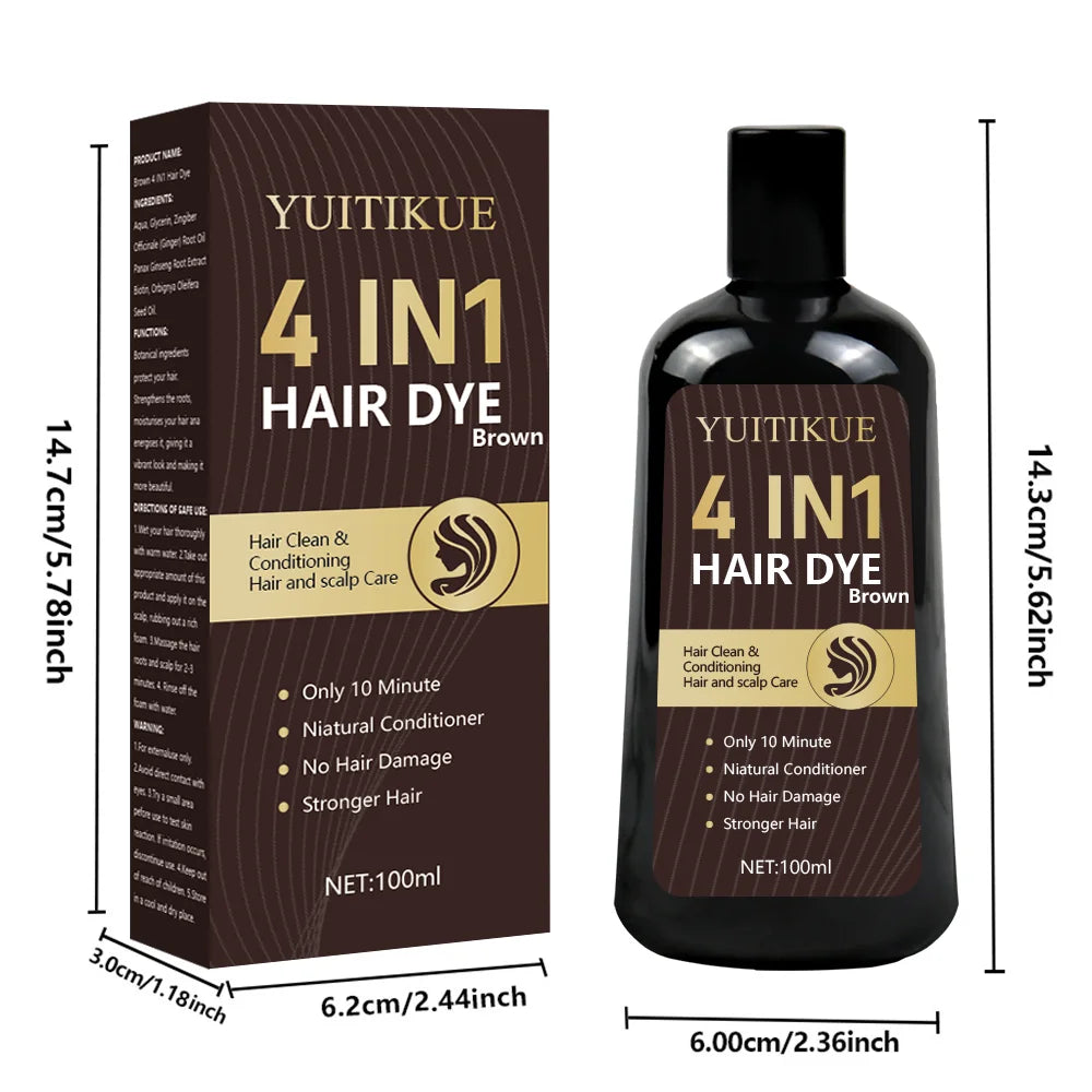 4 in 1 Brown Hair Dye Shampoo 100ml Color Treatment