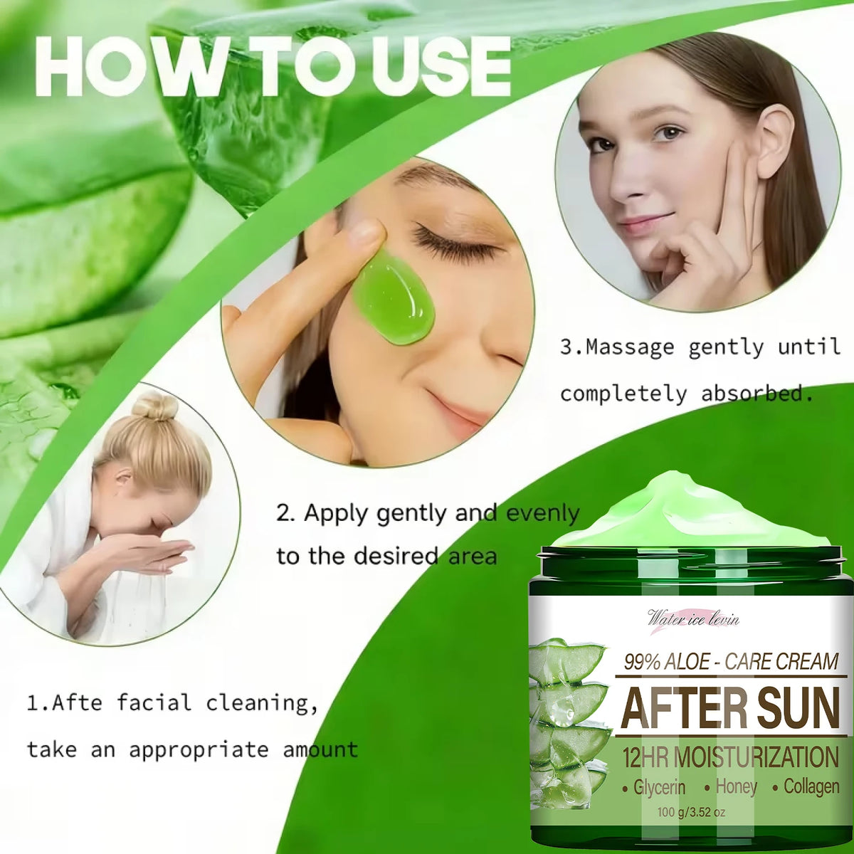 99% Aloe Vera After Sun Cream Moisturizer with Collagen and Glycerin