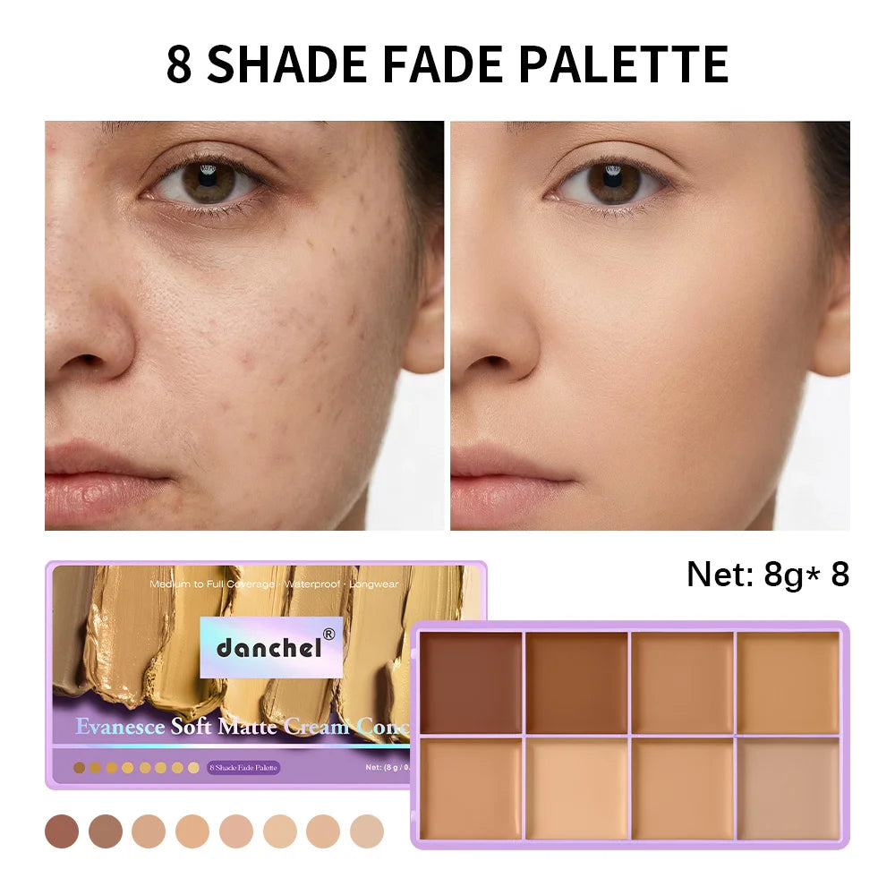 8-Shade Cream Concealer Palette for Face Contouring and Highlighting - 1