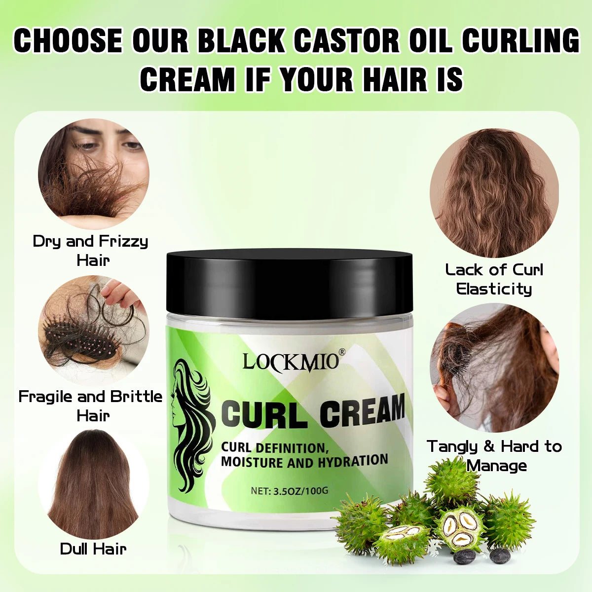 Black Castor Oil Hair Curl Cream Moisturizing Frizz Control 100g
