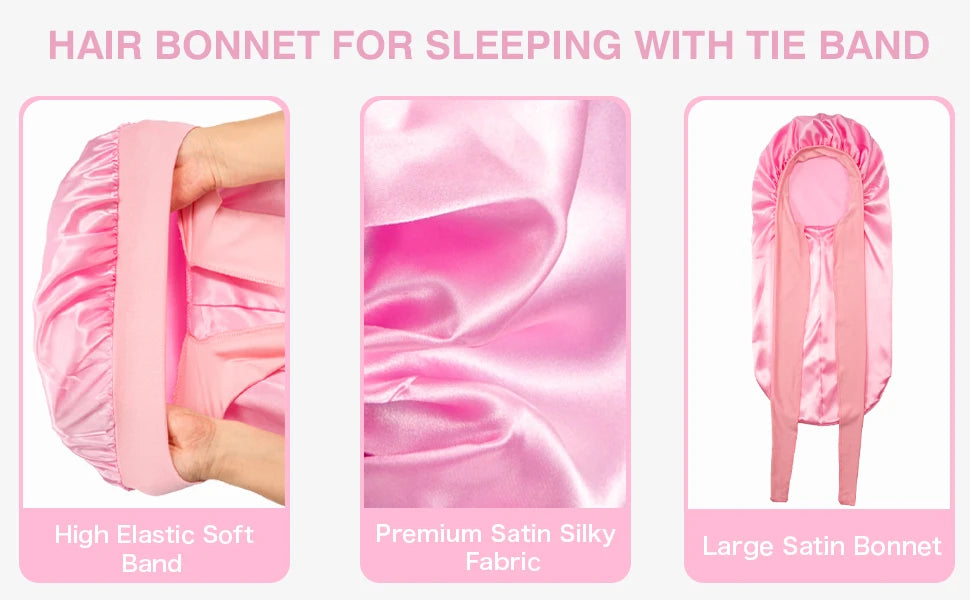 Extra Large Silk Satin Sleep Bonnet with Elastic Hair Band - 10