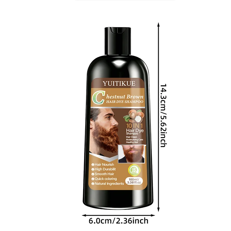 Chestnut Brown Hair Dye Shampoo 100ml 10-in-1 Color Nourishing Treatment - 16