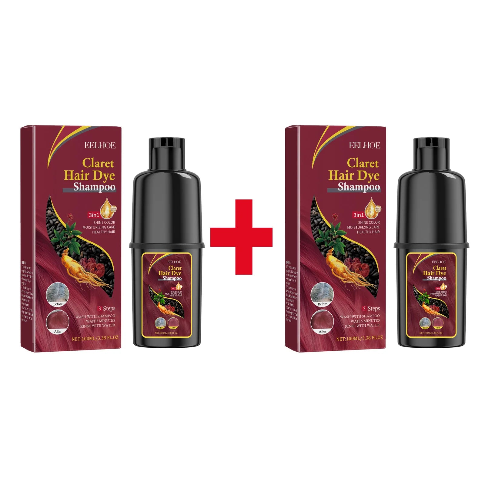 3 In 1 Wine Red Hair Dye Shampoo Natural Herbal Instant Color 100ml