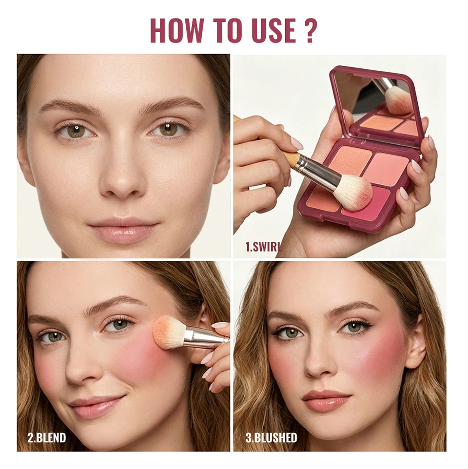 4-Color Matte Pigmented Blush Palette with Brush - 14