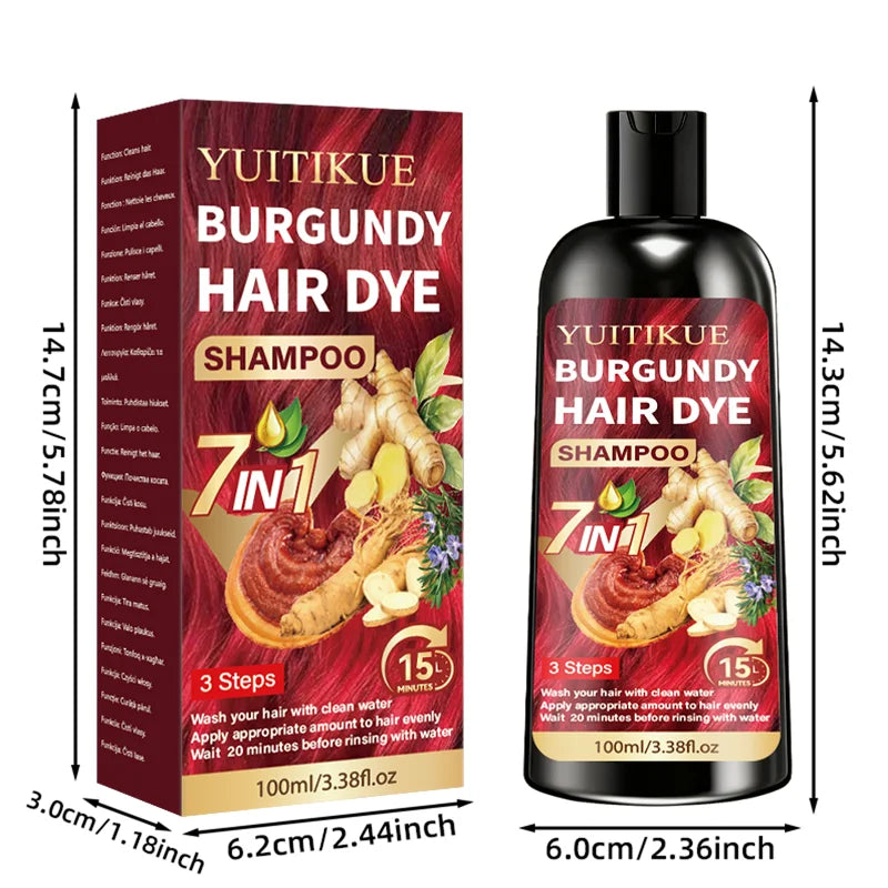100ml Burgundy Herbal Hair Dye Shampoo 7 in 1 Color Treatment