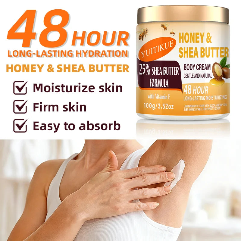 YUITIKUE 25% Shea Butter Body Cream 100g Honey Vitamin E Moisturizer - 4
