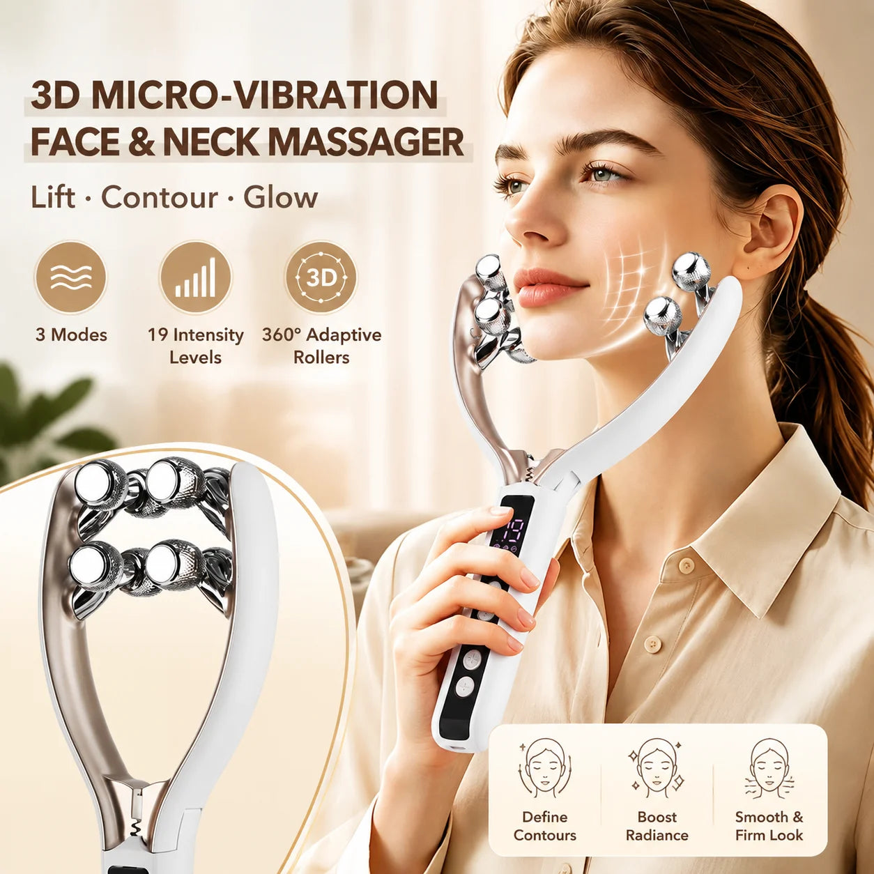 Micro-Vibration Face and Neck Lifting Massage Roller - 1