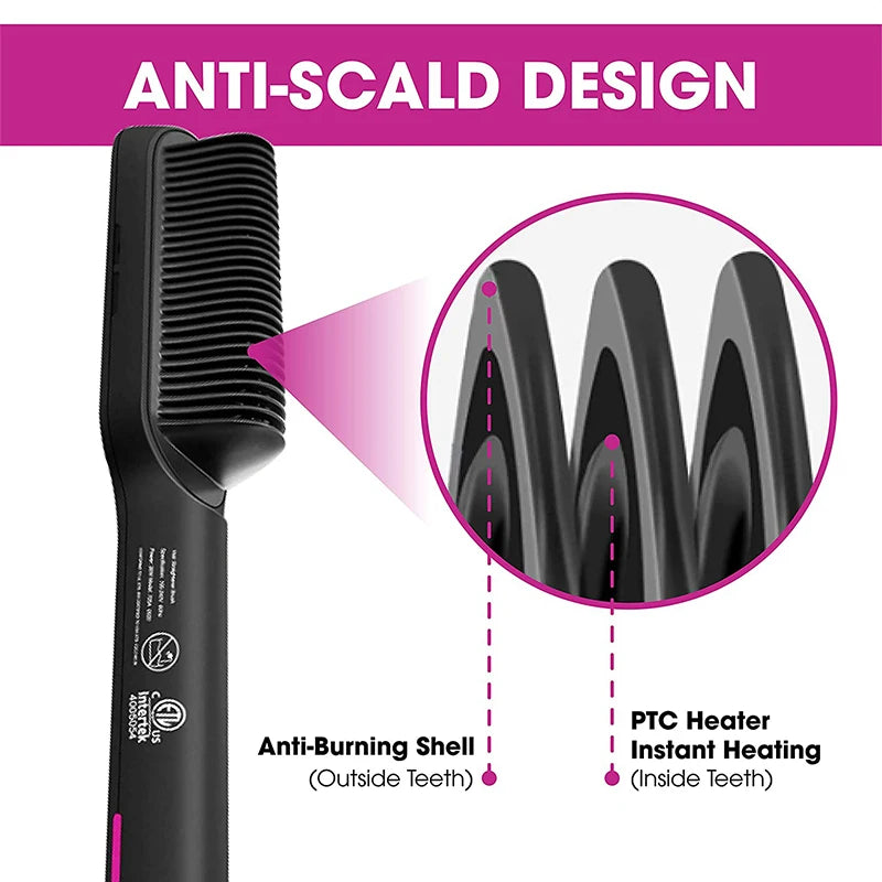 Professional Hair Straightener Brush Ceramic Fast Heating Styling Comb