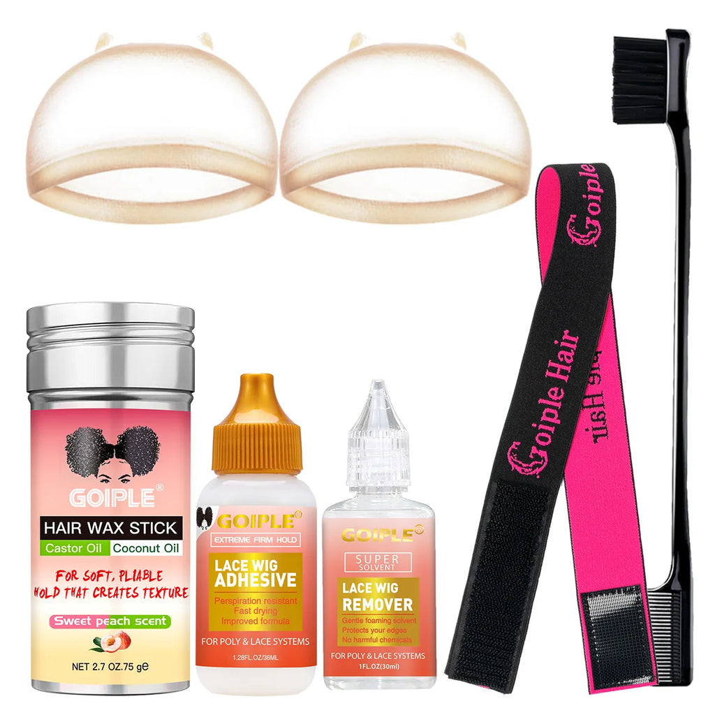 Goiple 7pcs Wig Installation Kit Lace Glue Remover and Hair Wax Stick