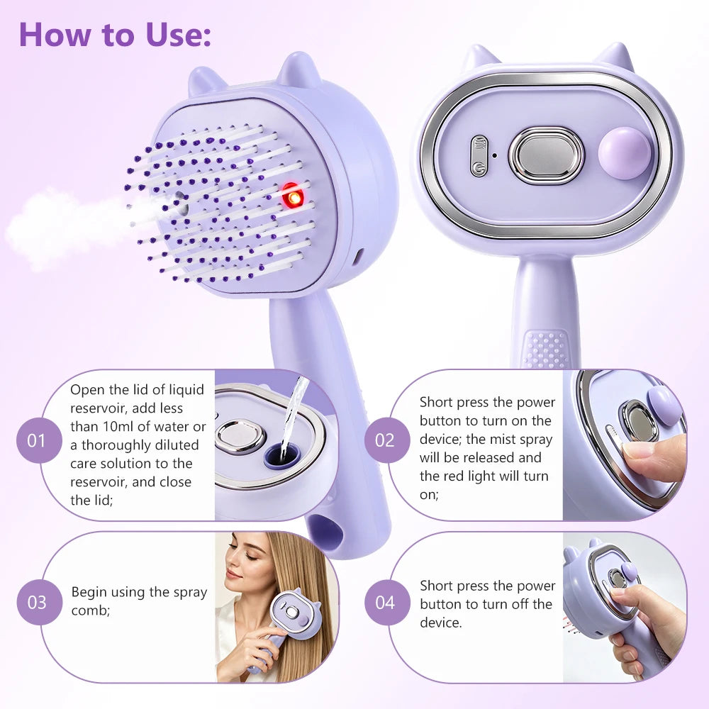Electric Mist Spray Scalp Massaging Hair Brush