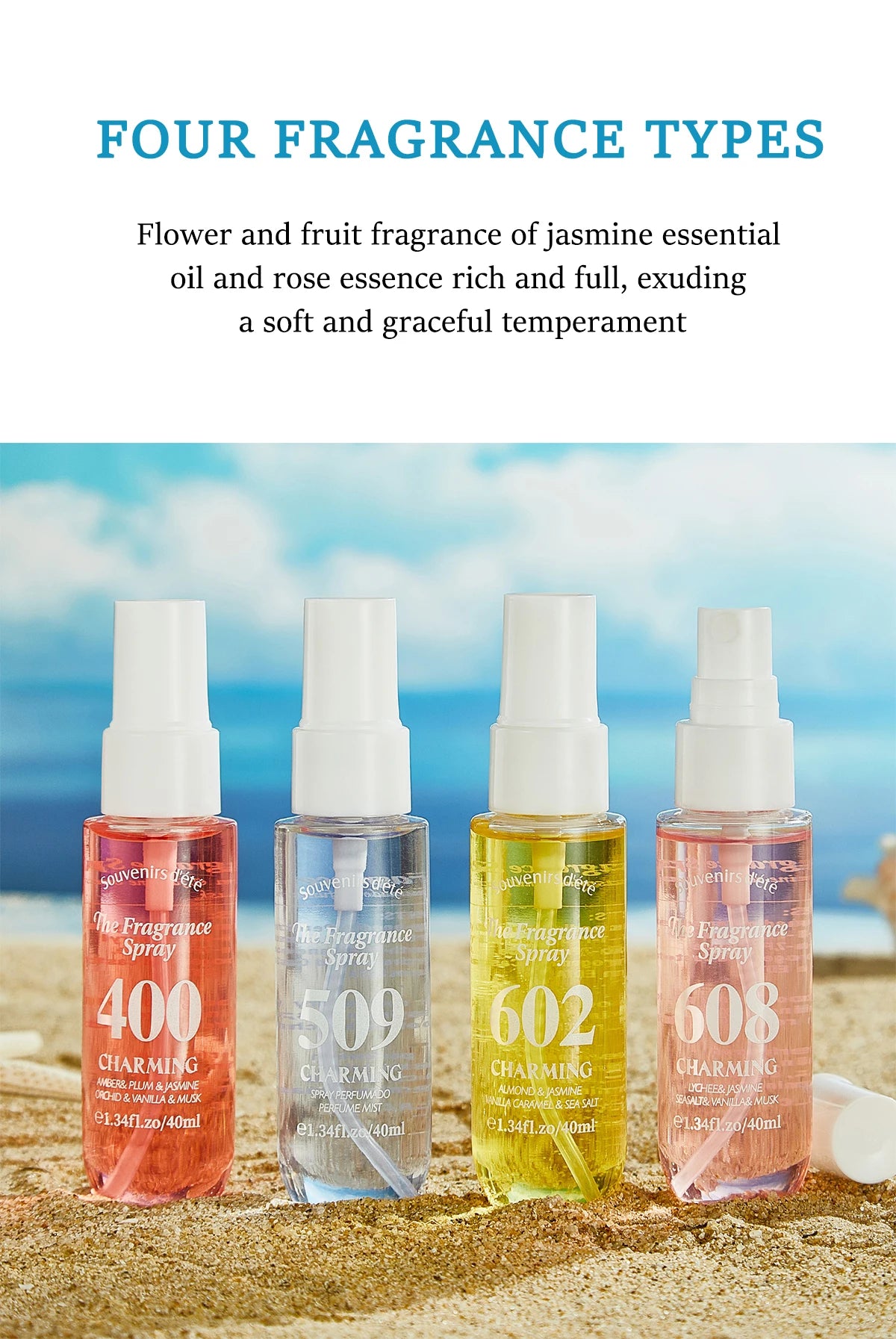 4 Piece Floral Fragrance Mist Set Long Lasting Scent Spray for Her