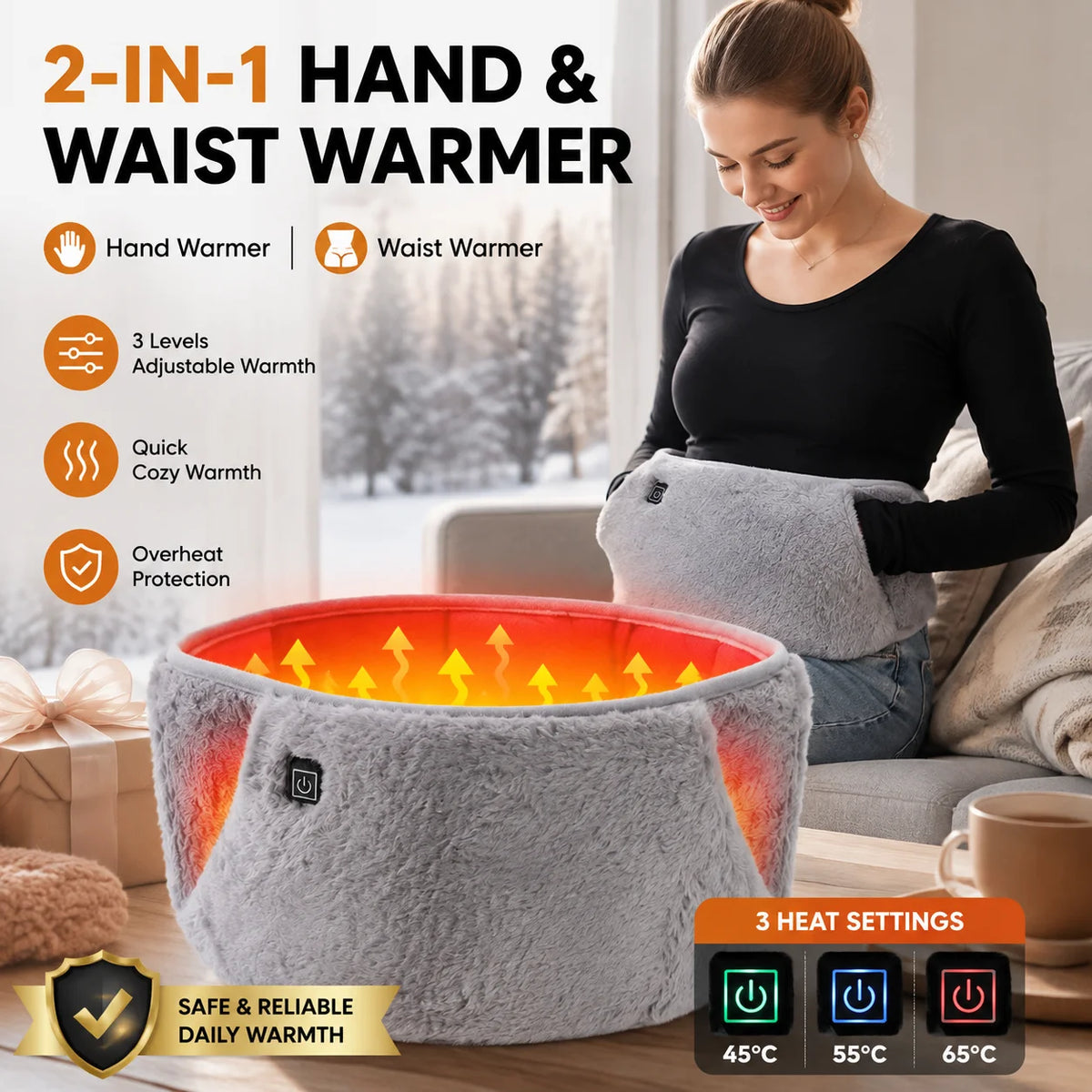 Electric Heated Waist and Hand Warmer Belt for Menstrual Pain Relief