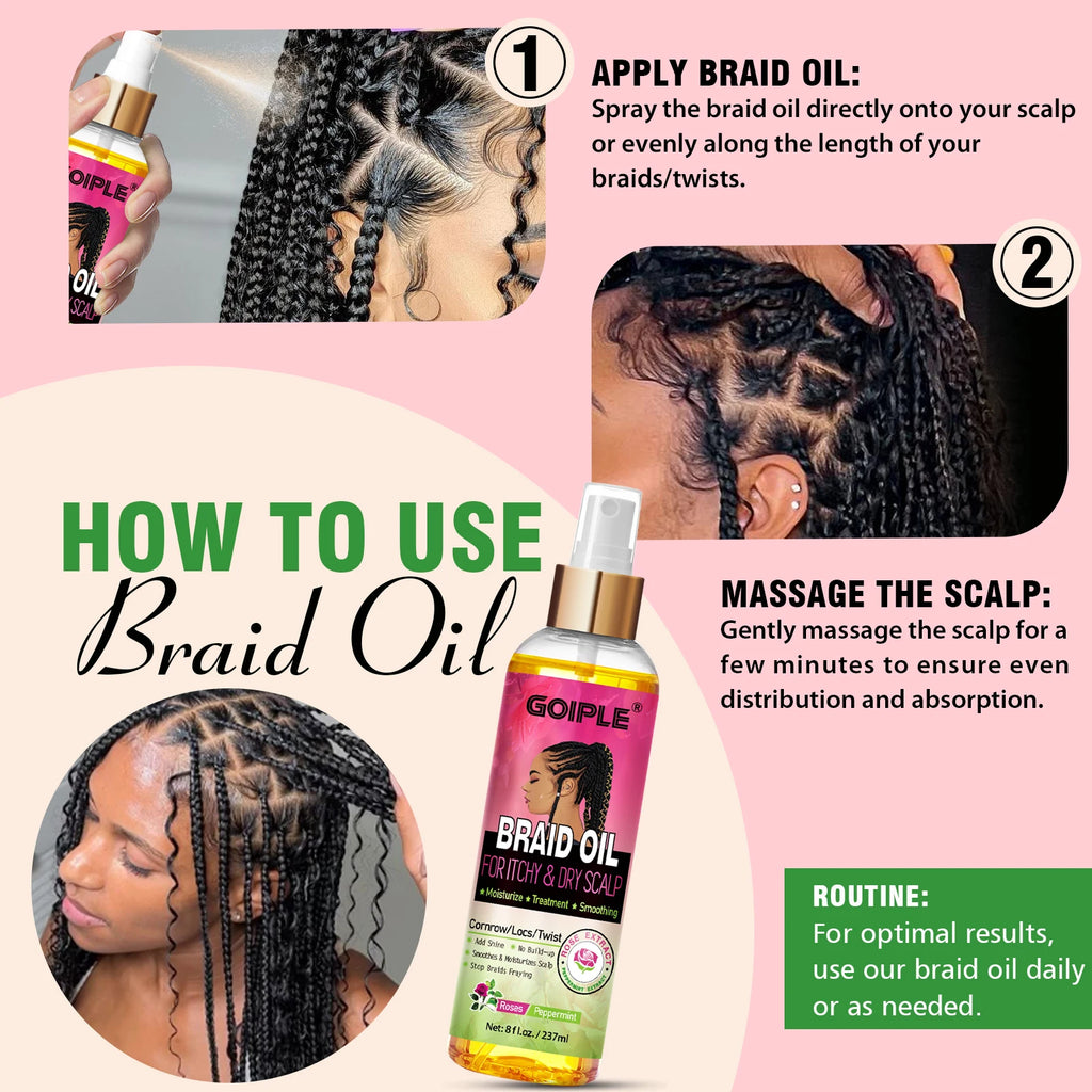 Rose Extract Braid Oil for Itchy Dry Scalp Cornrows Locs and Twists