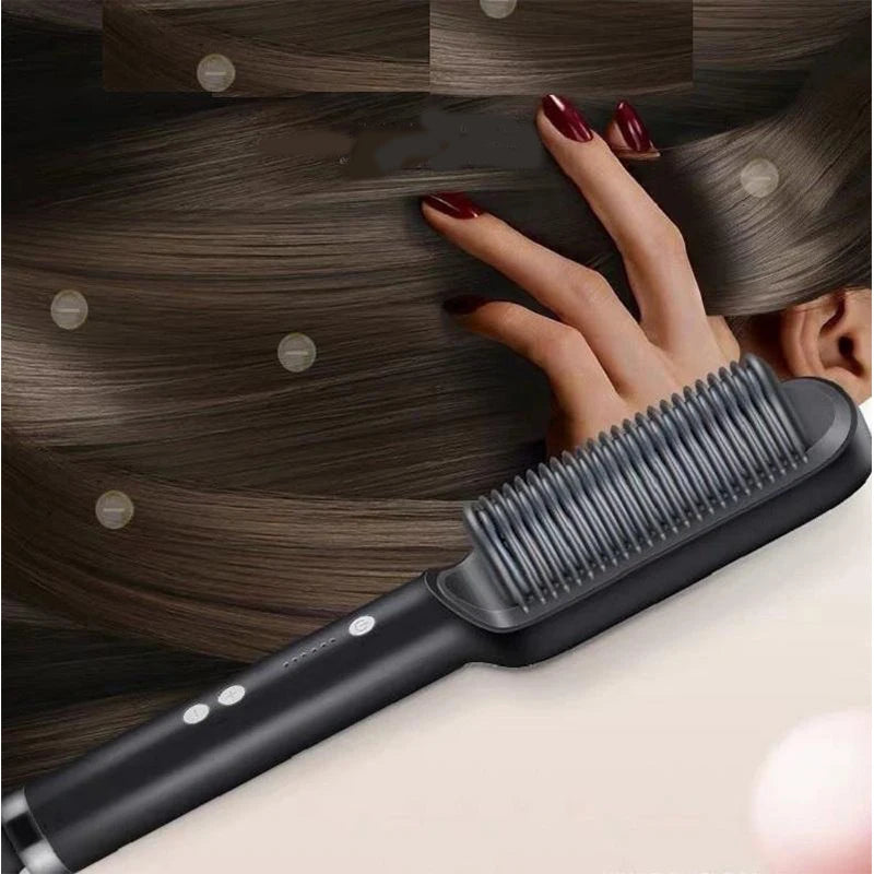 Professional Ceramic Hair Straightener Brush Fast Heating Styling Tool
