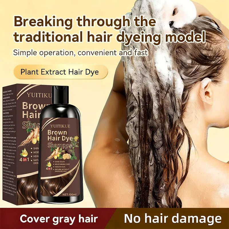 100ml Brown Hair Dye Shampoo 4-in-1 Plant Formula