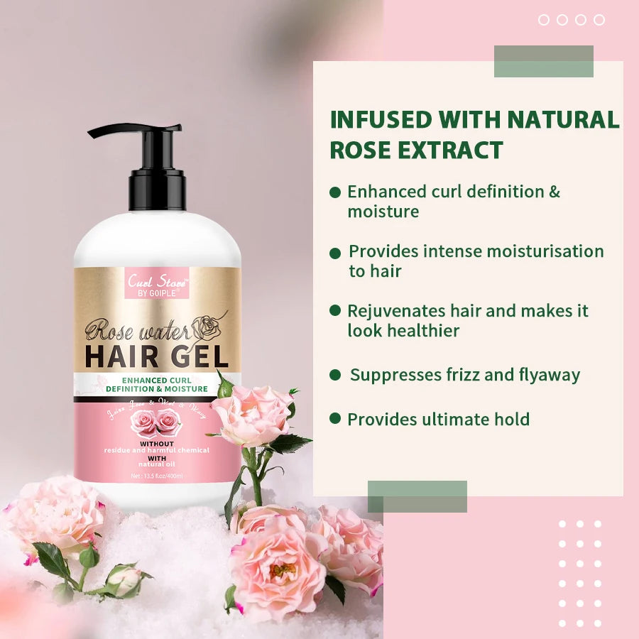 Rose Water Hair Styling Gel for Curl Definition and Moisture Control