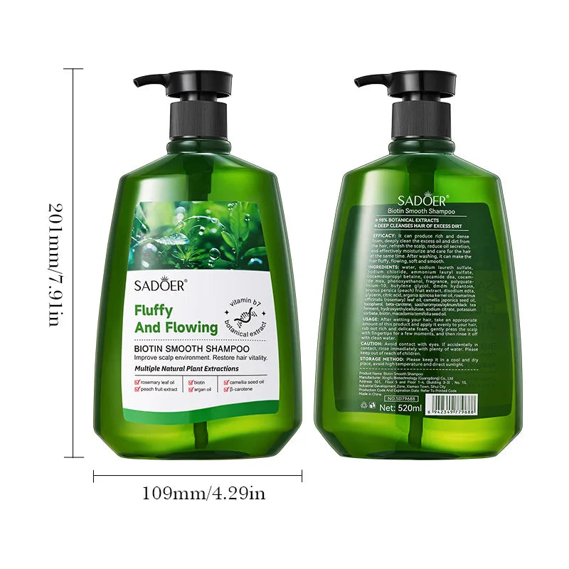 Sadoer Biotin Softening Shampoo 520ml Deep Cleansing Moisturizing Wash